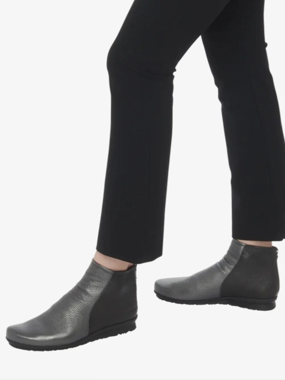 arche Baryky Silver Black Leather Ankle Booties